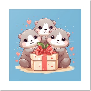 Kawaii Otters valentine gift Posters and Art